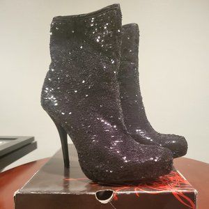 Icora Heeled Black Sequin Booties